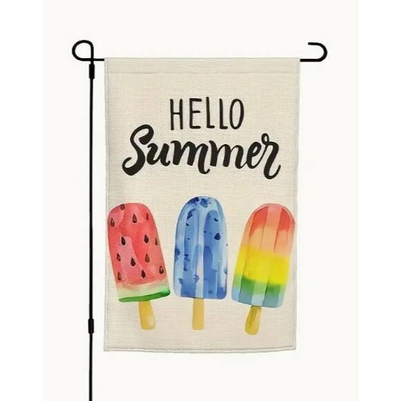 Garden Flag 12x18in Polyester Double Sided Hello Summer Popsicles - Picture 1 of 1